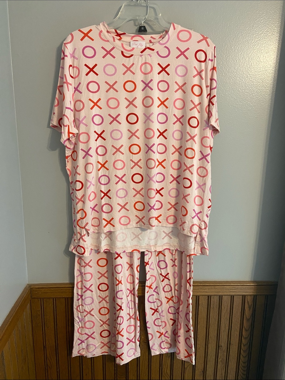 Pink Lily Light Pink Pajama Set with Red, Pink, and Purple XO Print